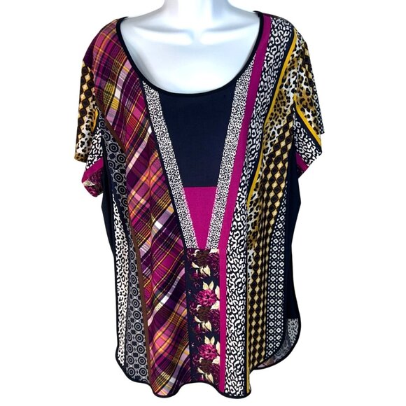 Peter Nygard Tops - Peter Nygard Women's Geometric Top Blouse Plaid Cheetah Animal Print Size XL